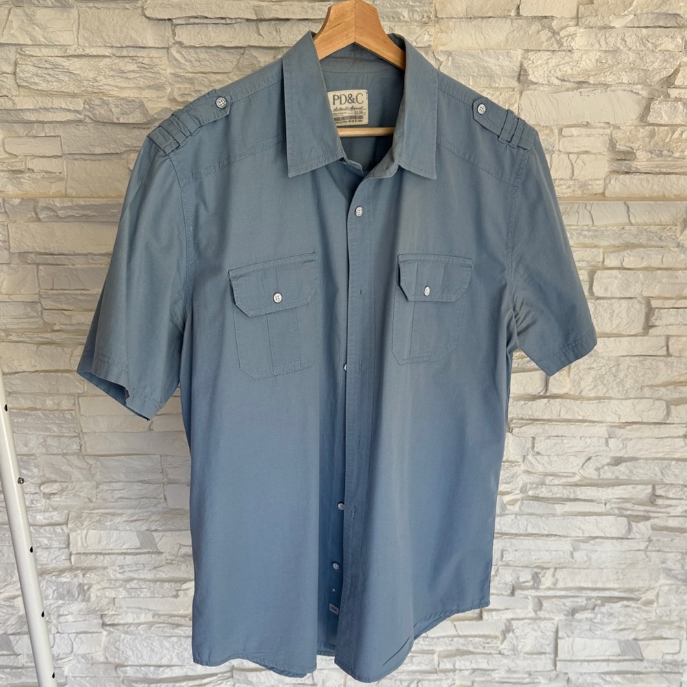 PD&C Men's Casual Gray Button Down Shirt